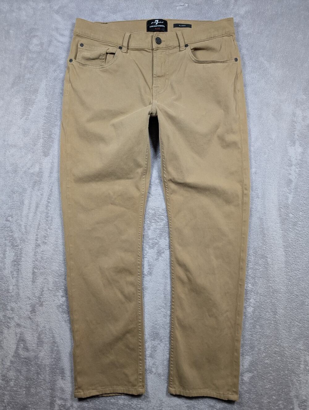 7 For All Mankind Luxe Performance Slimmy Pants Mens 33 Waist Khaki Chino